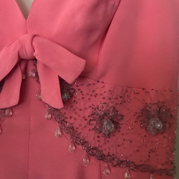 Vintage MCM MARDI GRAS N.Y. pink & beads evening gown Cocktail Glam Palm Springs - Picture 10 of 12